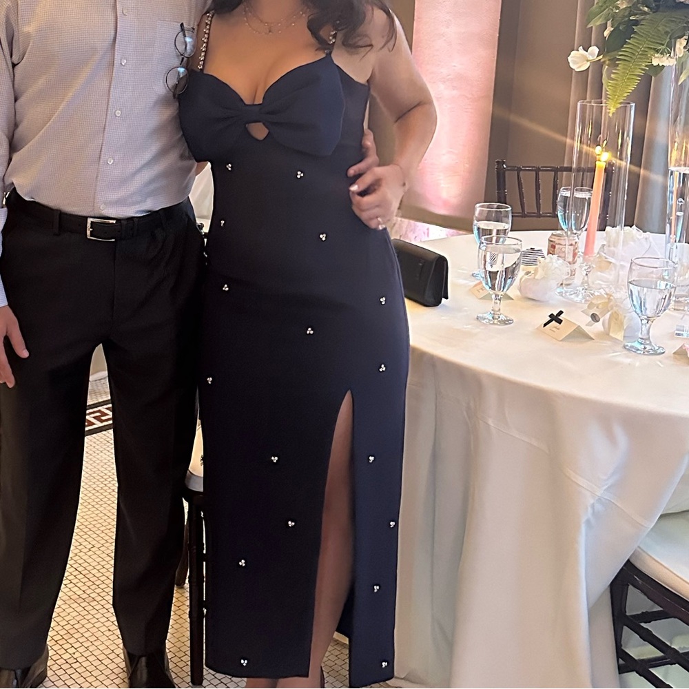 LIKELY satin bow & embellished midi-dress